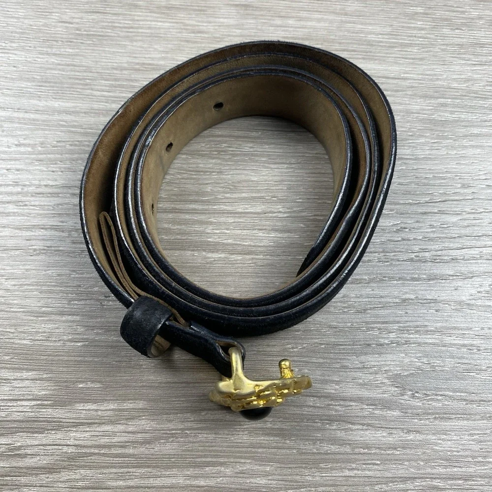 Donna Karan Women's Leather Belt Black Gold Buckle Large Read